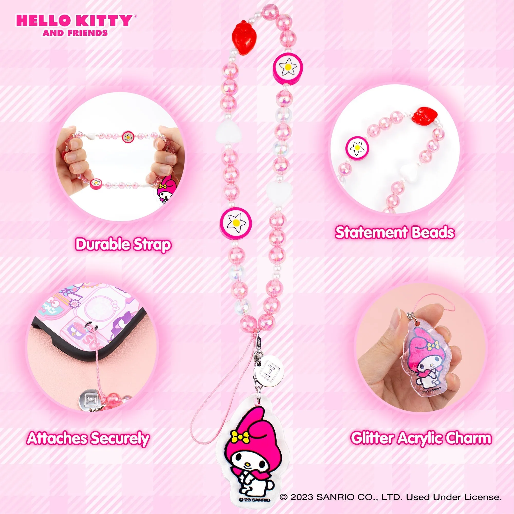 My Melody Beaded Charm Mobile Phone Wrist Strap