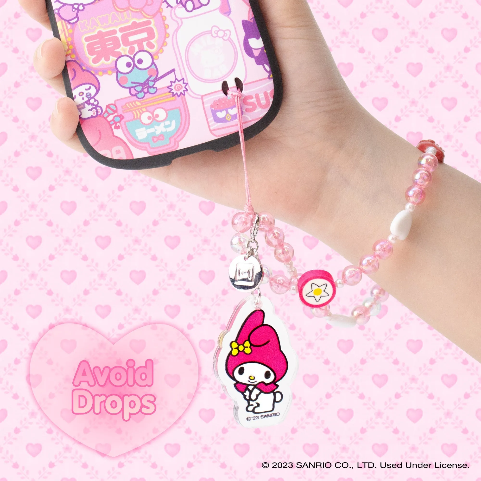 My Melody Beaded Charm Mobile Phone Wrist Strap