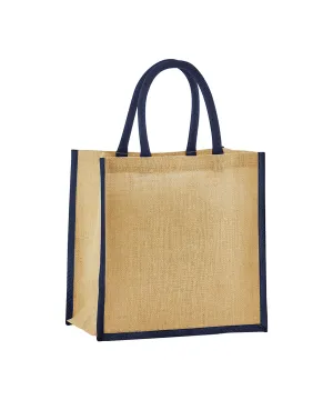 Natural/Navy - Natural starched jute mini gift bag