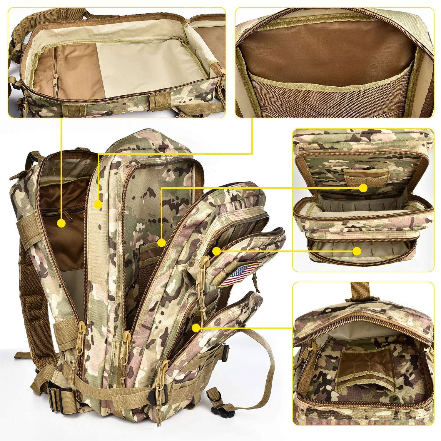 NOOLA Military Tactical Backpack Army Rucksack Assault Pack Molle Bag Multicam CP
