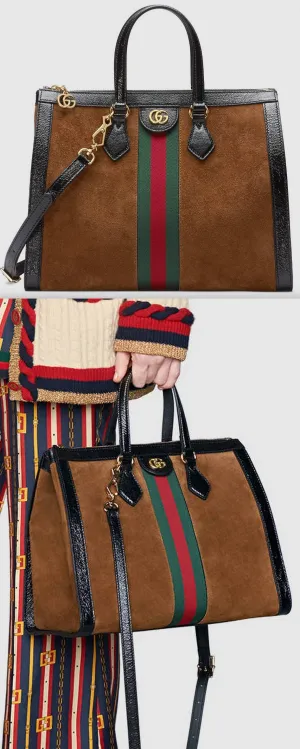 Ophidia Medium Top Handle Bag - Chestnut Suede