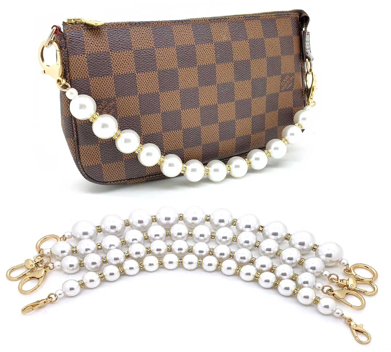 Pearls and Rhinestones Handle Bag Charm 33cm