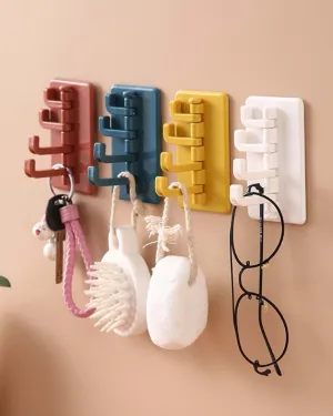 Plastic, Multi Hook With 4 Knob, Solid, Glossy : Finish, Multicolor
