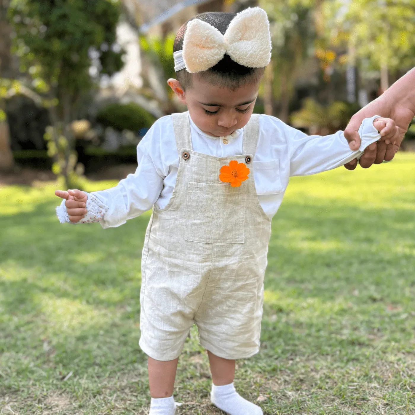 Pocketful of Play Linen Cotton Unisex Dungaree (Beige)