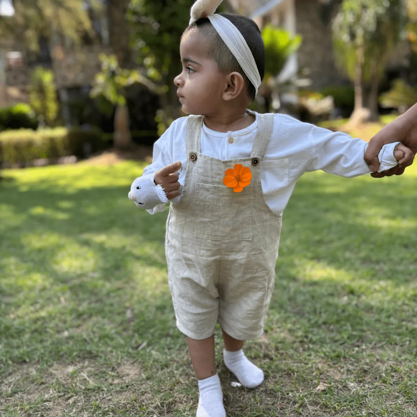 Pocketful of Play Linen Cotton Unisex Dungaree (Beige)