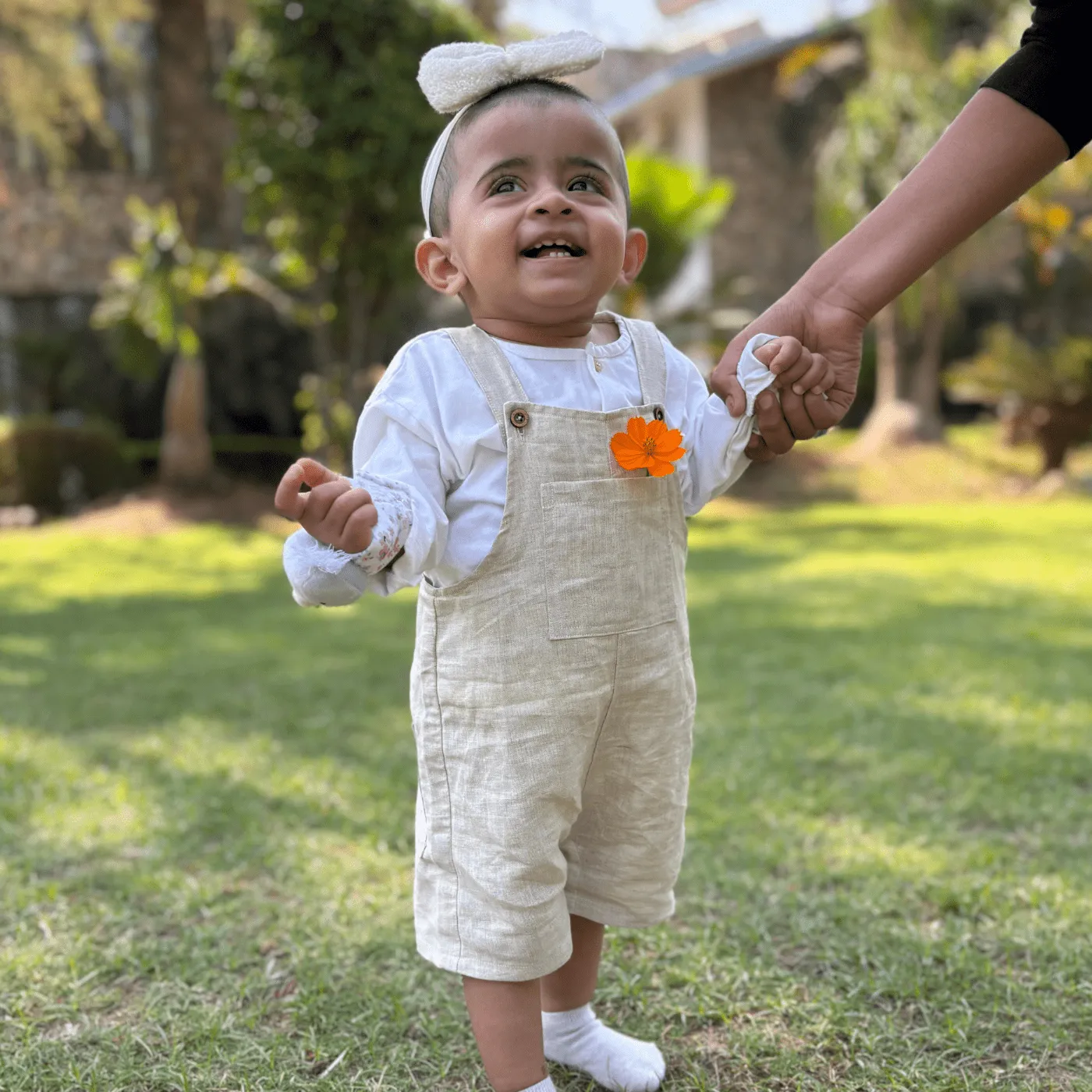 Pocketful of Play Linen Cotton Unisex Dungaree (Beige)