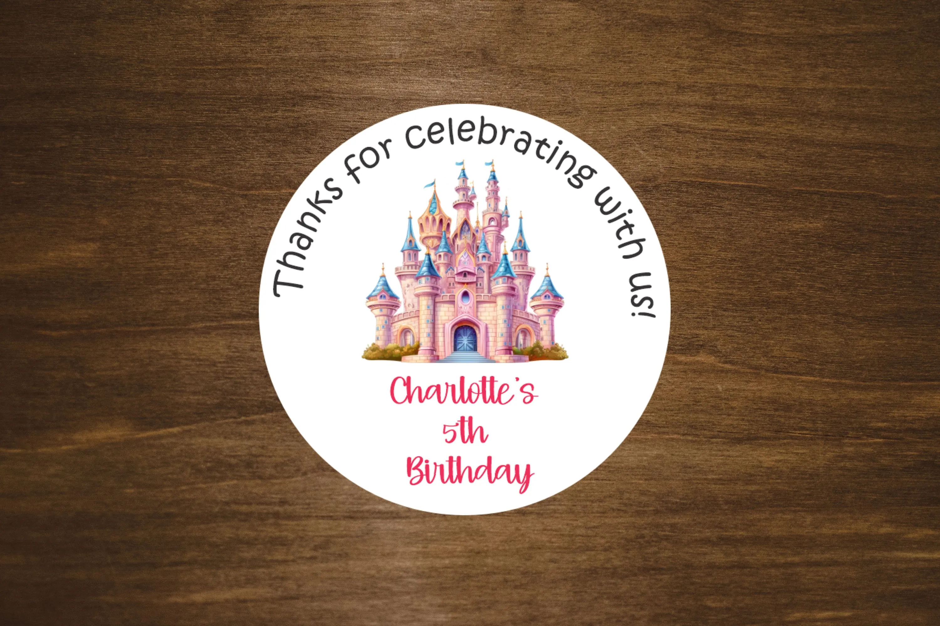 Princess Birthday Round Stickers With Custom Name and Age