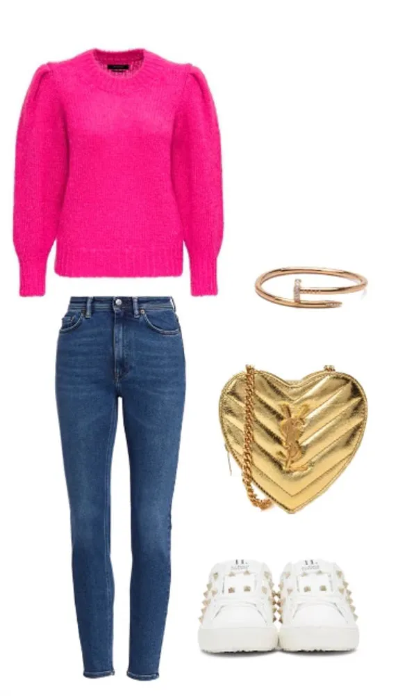 Saint Laurent Gold Chevron Monogram Mini Love Heart Chain Bag