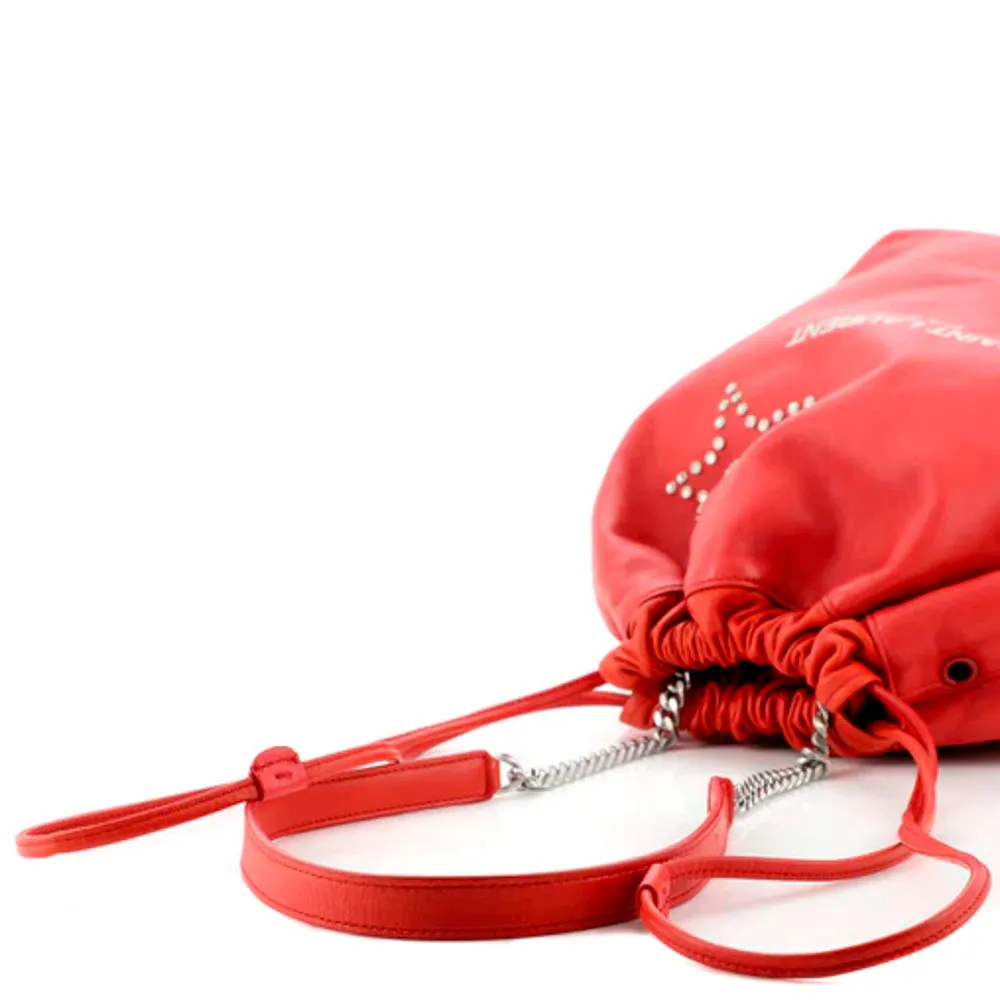 Saint Laurent Red Lambskin Leather Heart and Star Teddy Bucket Bag