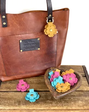 Scalloped Edge Snap on Leather Flower Bag Purse Charm