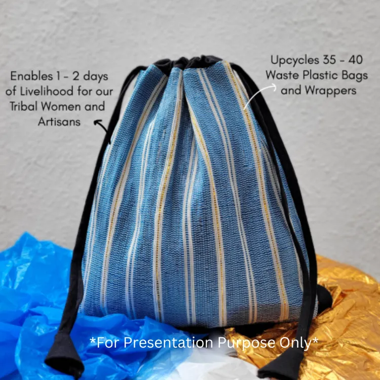 Shimmery Golden Yellow Upcycled Handwoven Light Backpack (NLBP1224-008) PS_W