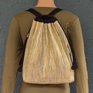 Shimmery Golden Yellow Upcycled Handwoven Light Backpack (NLBP1224-008) PS_W
