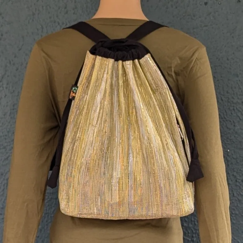 Shimmery Golden Yellow Upcycled Handwoven Light Backpack (NLBP1224-008) PS_W