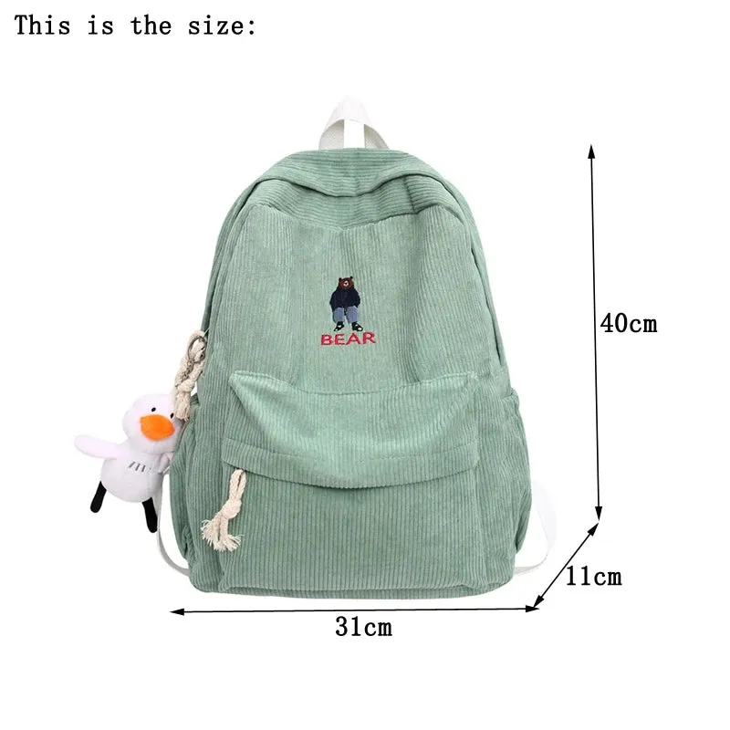 Sohiwoo Corduroy Backpack Cute Fashion Women Backpack Female Girl School Backpack Female Travel Shoulder Bags For Teenage Mochila