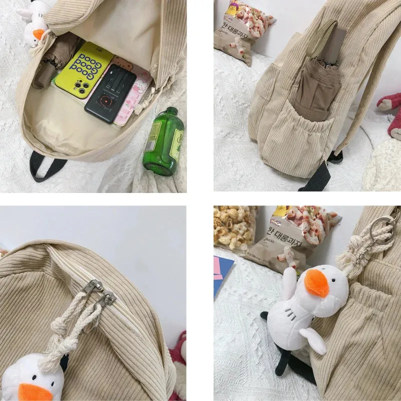 Sohiwoo Corduroy Backpack Cute Fashion Women Backpack Female Girl School Backpack Female Travel Shoulder Bags For Teenage Mochila
