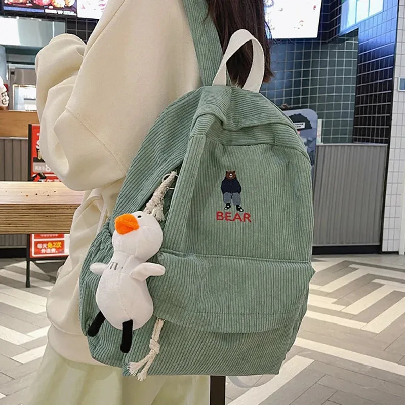 Sohiwoo Corduroy Backpack Cute Fashion Women Backpack Female Girl School Backpack Female Travel Shoulder Bags For Teenage Mochila