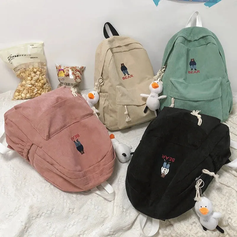Sohiwoo Corduroy Backpack Cute Fashion Women Backpack Female Girl School Backpack Female Travel Shoulder Bags For Teenage Mochila
