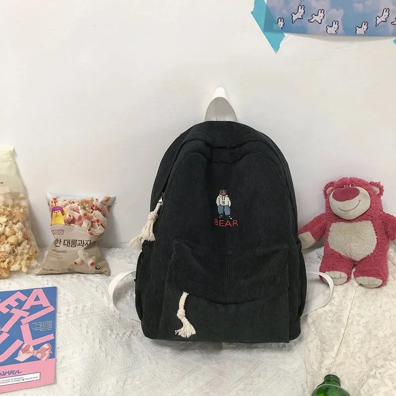 Sohiwoo Corduroy Backpack Cute Fashion Women Backpack Female Girl School Backpack Female Travel Shoulder Bags For Teenage Mochila