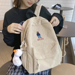 Sohiwoo Corduroy Backpack Cute Fashion Women Backpack Female Girl School Backpack Female Travel Shoulder Bags For Teenage Mochila