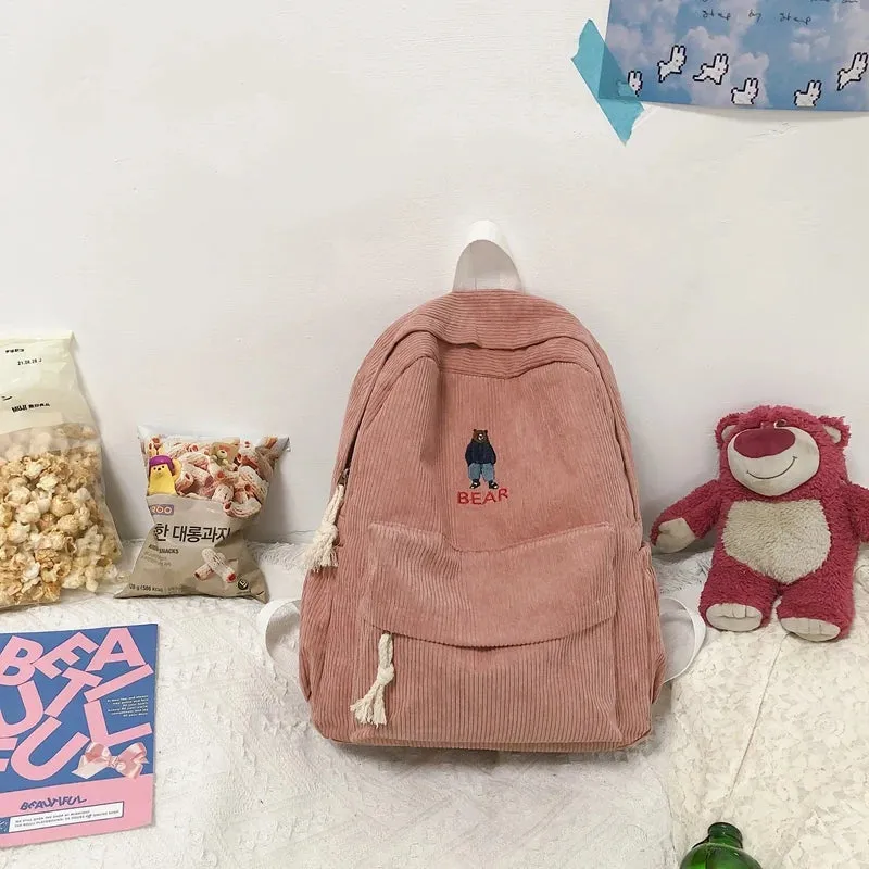 Sohiwoo Corduroy Backpack Cute Fashion Women Backpack Female Girl School Backpack Female Travel Shoulder Bags For Teenage Mochila