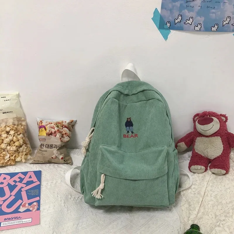 Sohiwoo Corduroy Backpack Cute Fashion Women Backpack Female Girl School Backpack Female Travel Shoulder Bags For Teenage Mochila