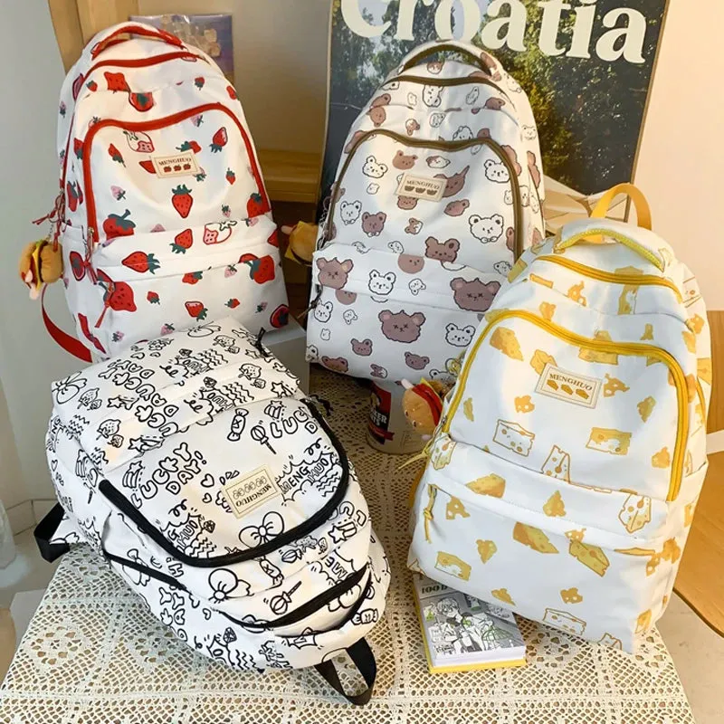 Sohiwoo Fashion Kawaii Schoolbag for Teenage Waterproof Nylon Girls Bagpack Women Laptop Backpack Travel Backpack Cute Cartoon Bookbag