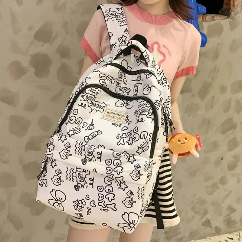 Sohiwoo Fashion Kawaii Schoolbag for Teenage Waterproof Nylon Girls Bagpack Women Laptop Backpack Travel Backpack Cute Cartoon Bookbag