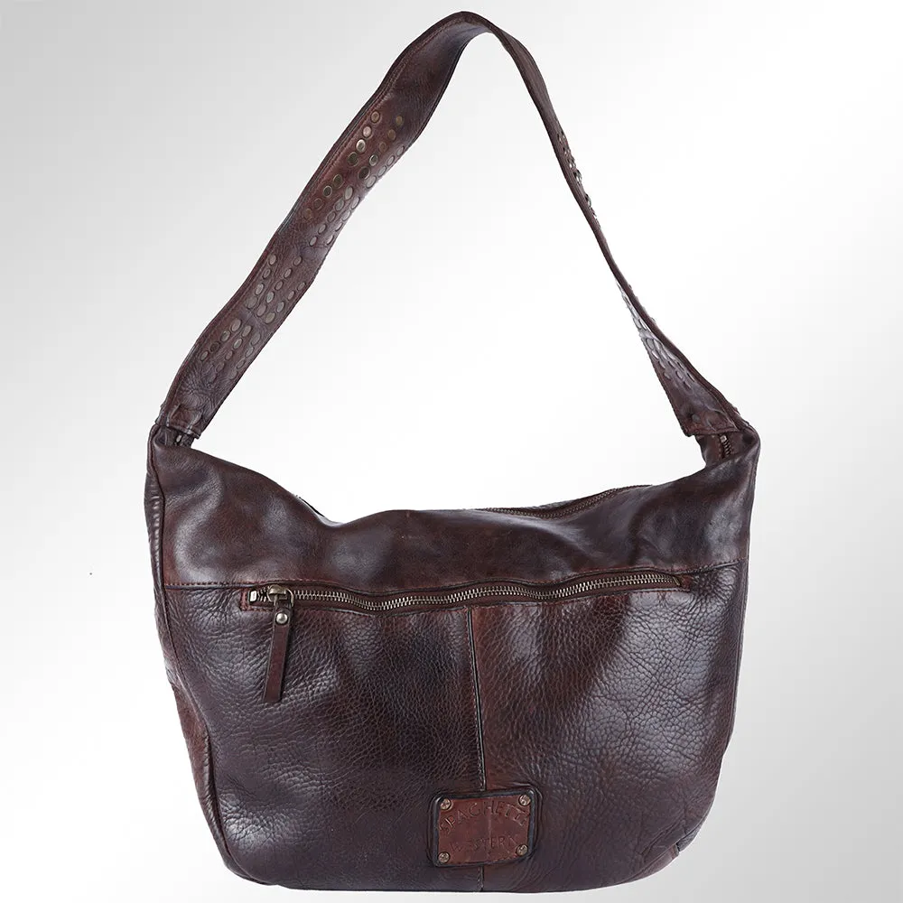 Spaghetti Western Swc129Brn Hobo Vintage Handmade Drum Dyed Genuine European Cowhide Leather Women Bag Western Handbag Purse