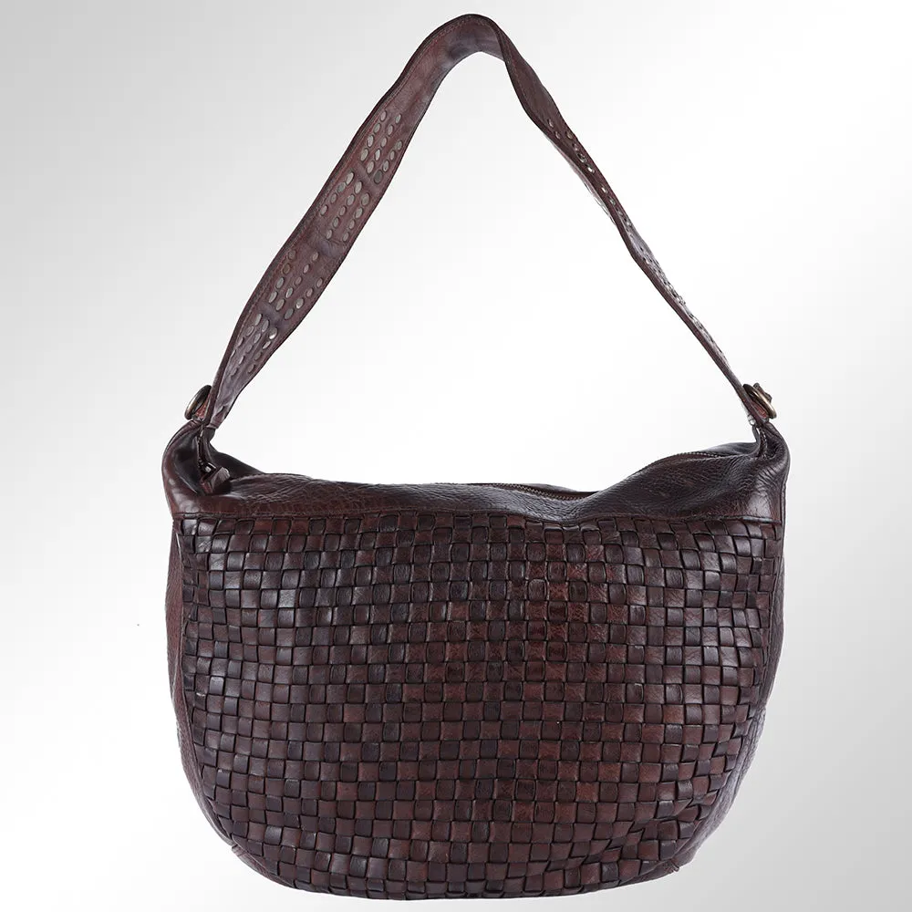 Spaghetti Western Swc129Brn Hobo Vintage Handmade Drum Dyed Genuine European Cowhide Leather Women Bag Western Handbag Purse