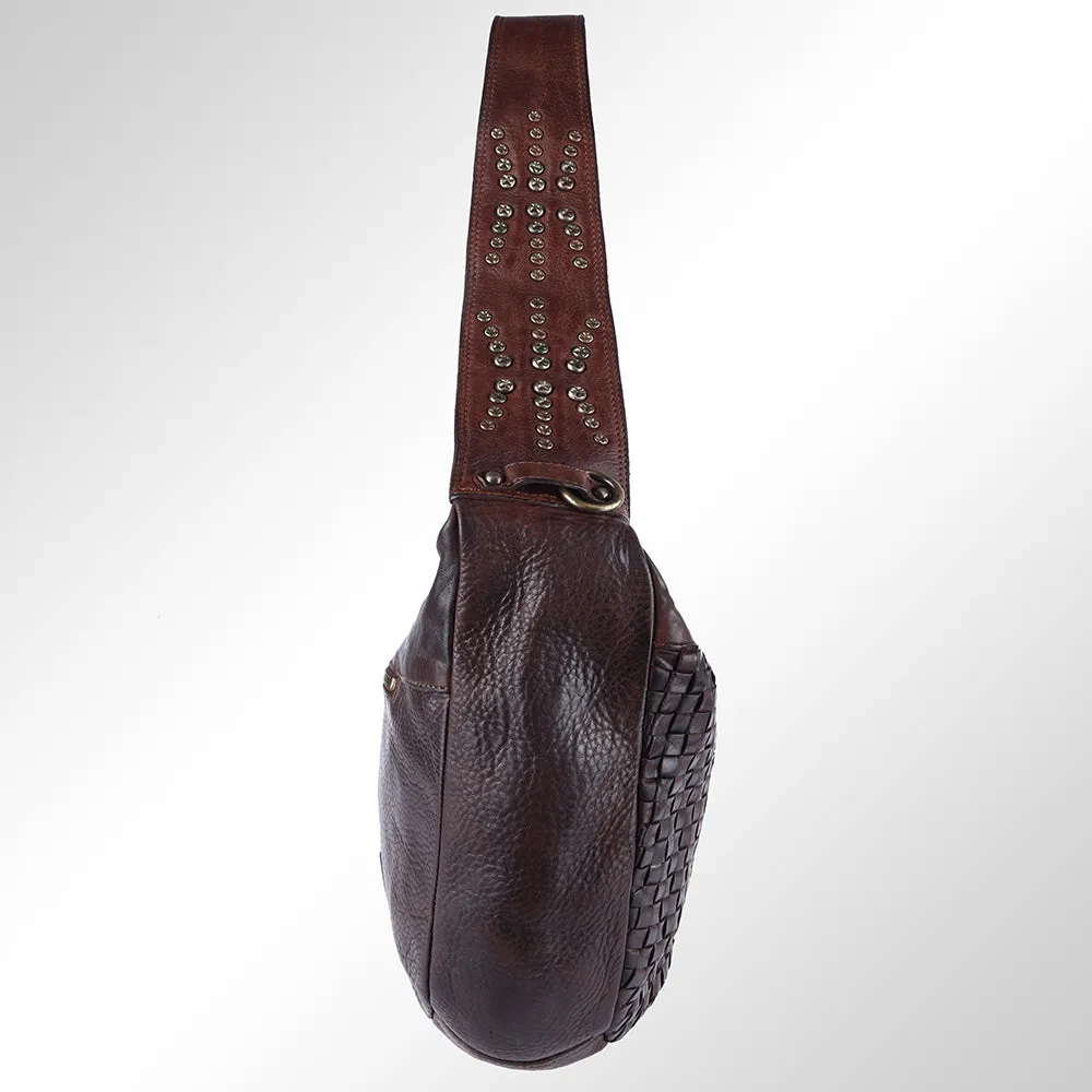 Spaghetti Western Swc129Brn Hobo Vintage Handmade Drum Dyed Genuine European Cowhide Leather Women Bag Western Handbag Purse