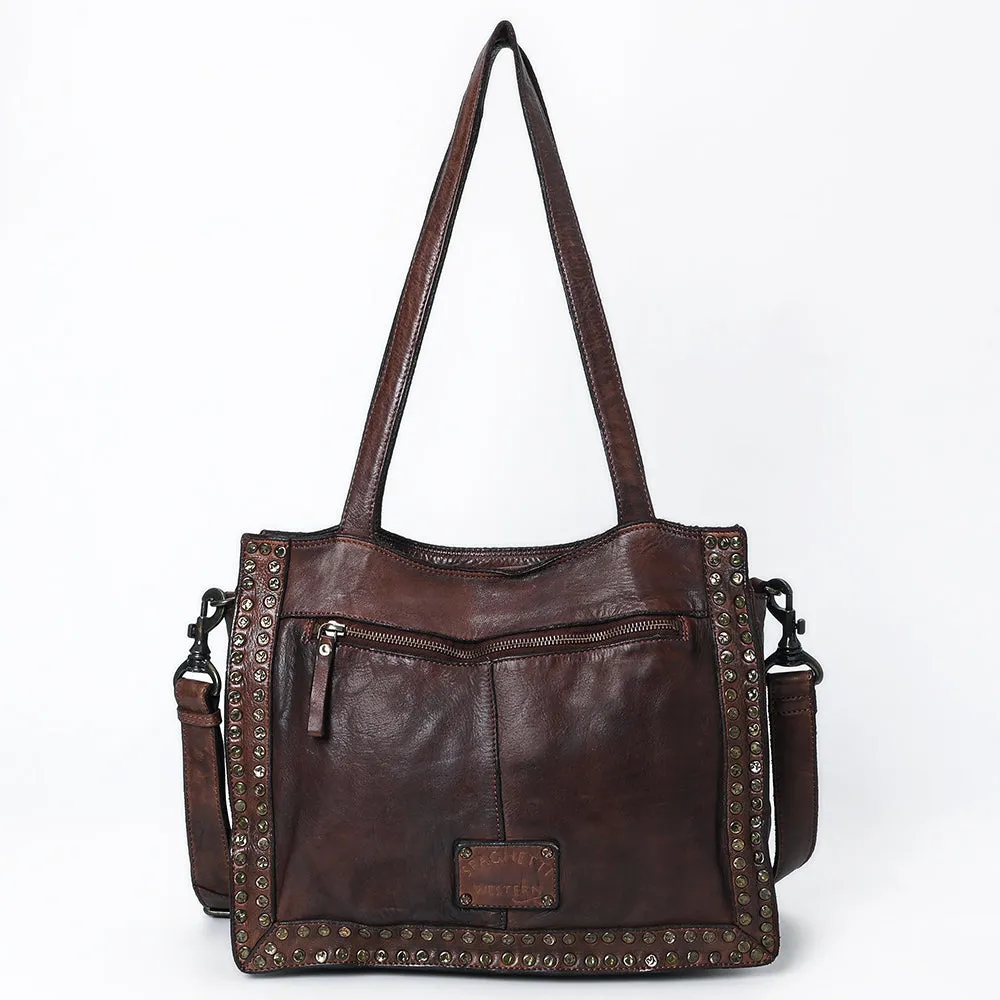 Spaghetti Western Swc133Brn Tote Vintage Handmade Drum Dyed Genuine European Cowhide Leather Women Bag Western Handbag Purse