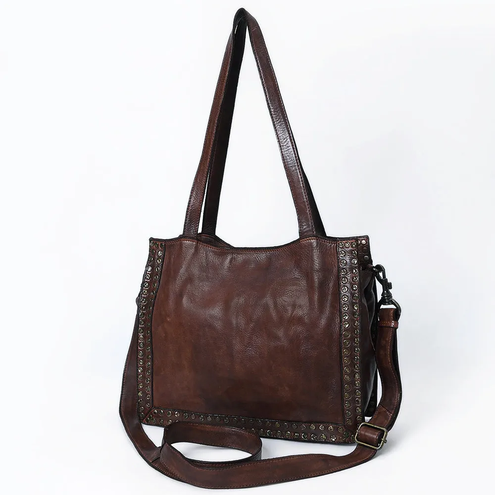Spaghetti Western Swc133Brn Tote Vintage Handmade Drum Dyed Genuine European Cowhide Leather Women Bag Western Handbag Purse