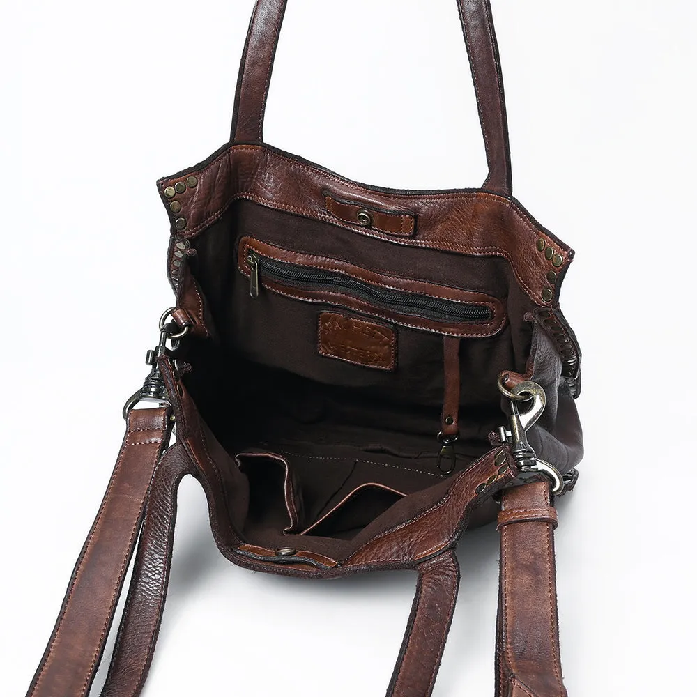 Spaghetti Western Swc133Brn Tote Vintage Handmade Drum Dyed Genuine European Cowhide Leather Women Bag Western Handbag Purse
