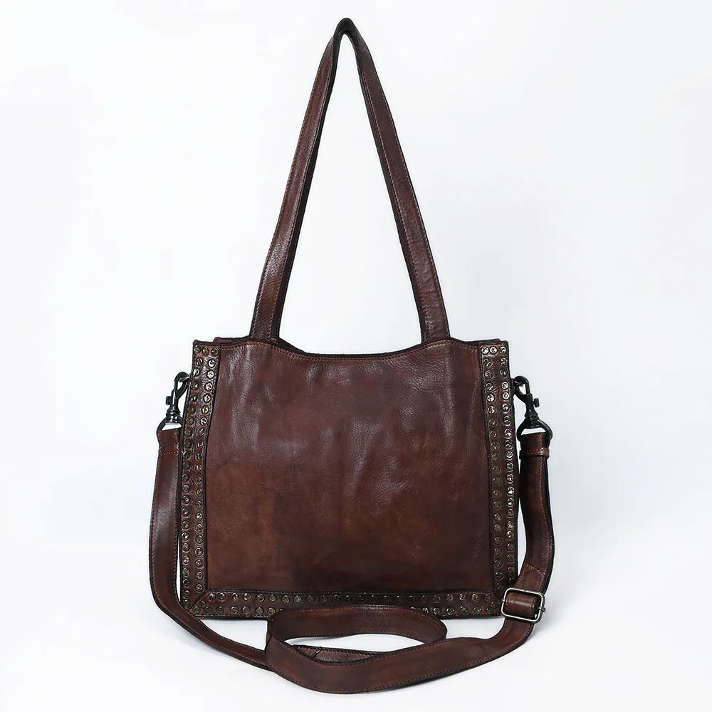 Spaghetti Western Swc133Brn Tote Vintage Handmade Drum Dyed Genuine European Cowhide Leather Women Bag Western Handbag Purse