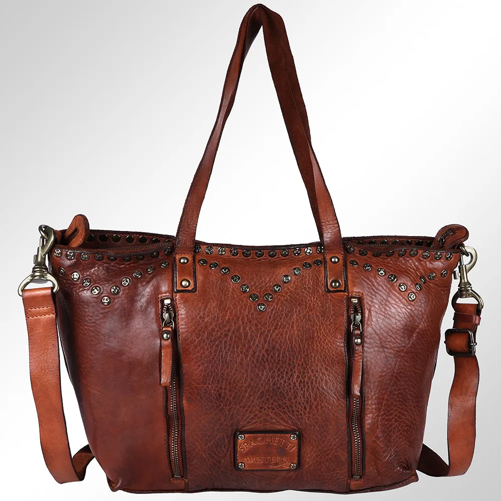 Spaghetti Western Swc135Btan Tote Vintage Handmade Drum Dyed Genuine European Cowhide Leather Women Bag Western Handbag Purse