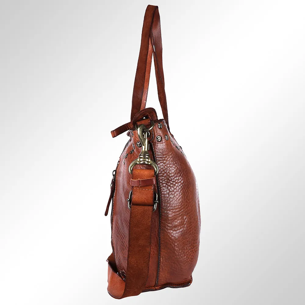 Spaghetti Western Swc135Btan Tote Vintage Handmade Drum Dyed Genuine European Cowhide Leather Women Bag Western Handbag Purse