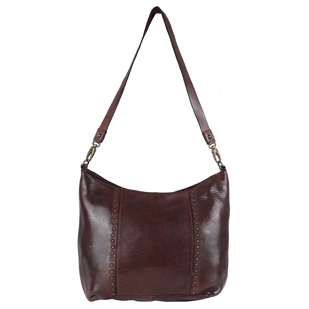 Spaghetti Western Swc140Brn Hobo Vintage Handmade Drum Dyed Genuine European Cowhide Leather Women Bag Western Handbag Purse