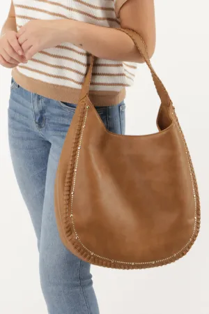 The Jaylene Studded Hobo Bag - Brown