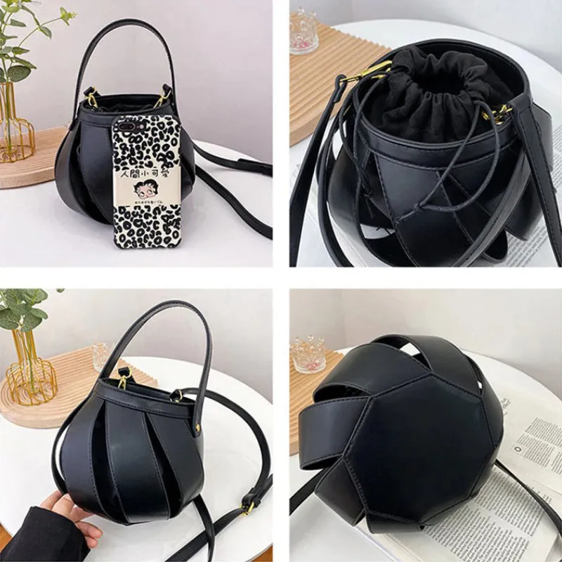 Unique Spiral Hollow Out Vegan Leather Crossbody Bucket Bag