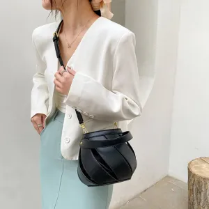 Unique Spiral Hollow Out Vegan Leather Crossbody Bucket Bag