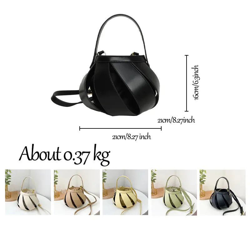 Unique Spiral Hollow Out Vegan Leather Crossbody Bucket Bag