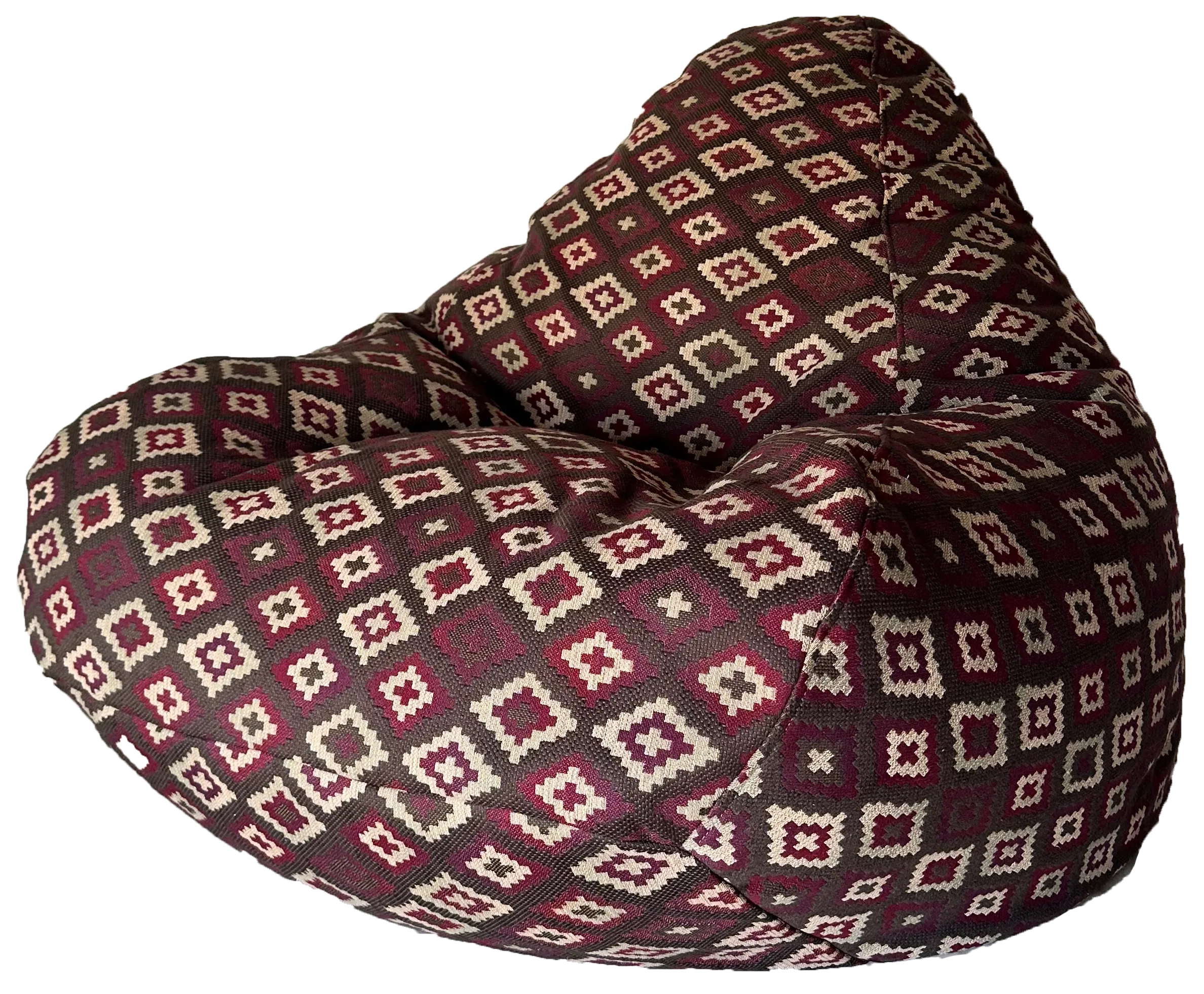 Warwick Jacquard Kilim Geometric Squares Bean Bag In Burgandy Red