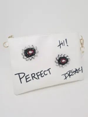 White Graffiti Style Clutch Bag 'Perfect'