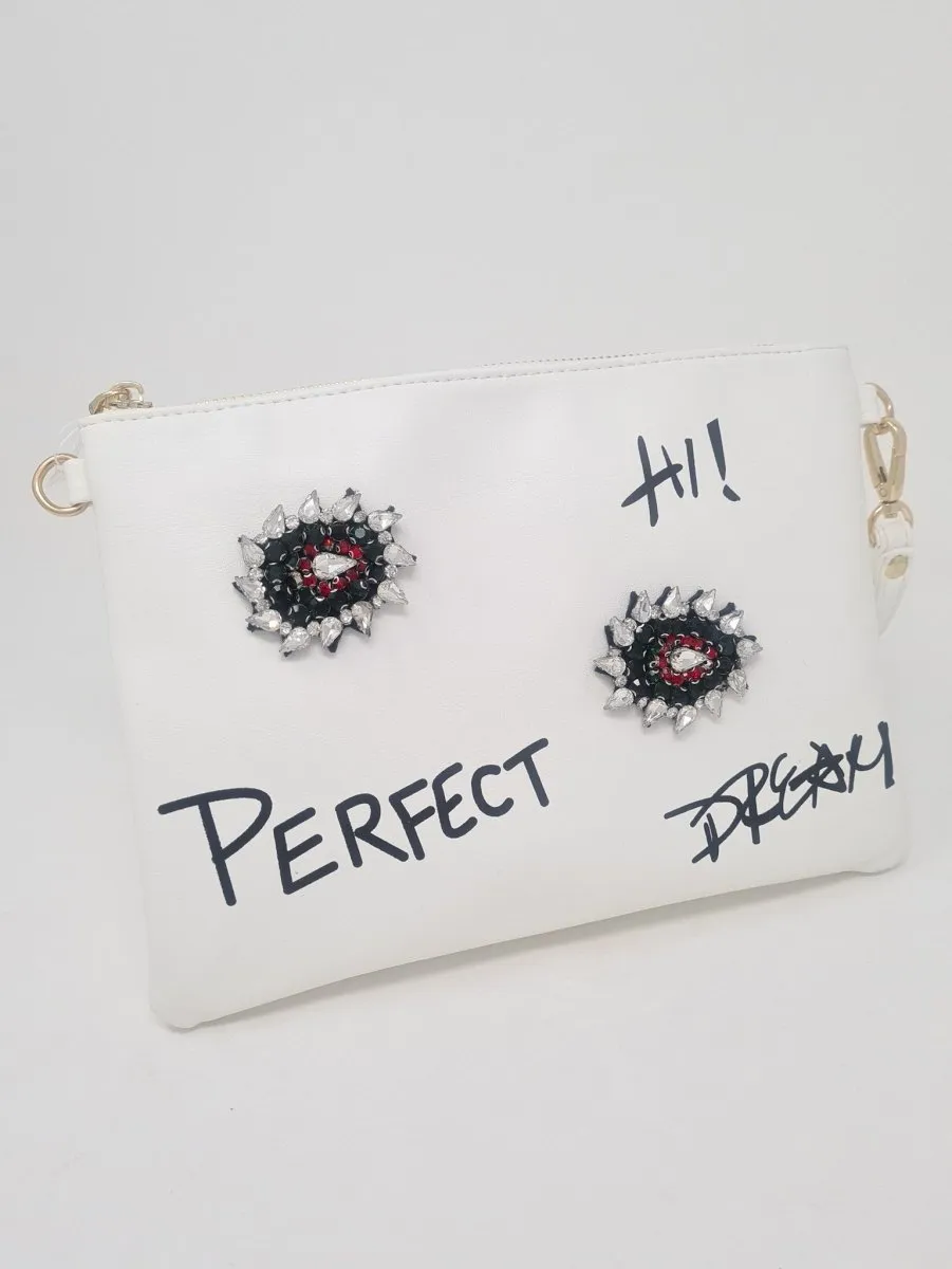 White Graffiti Style Clutch Bag 'Perfect'