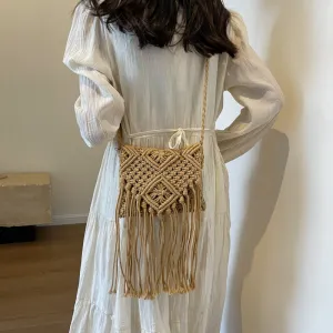Wholesale Bohemian Tassel Cotton Straw Woven Bag Crossbody Bag Beach Bag
