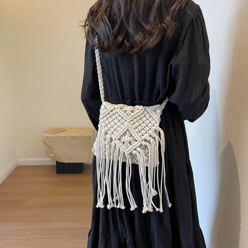 Wholesale Bohemian Tassel Cotton Straw Woven Bag Crossbody Bag Beach Bag