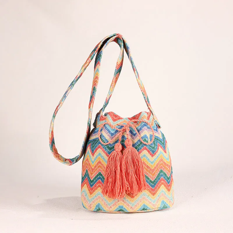 Wholesale Crossbody Bohemian Canvas Printed Bucket Bag