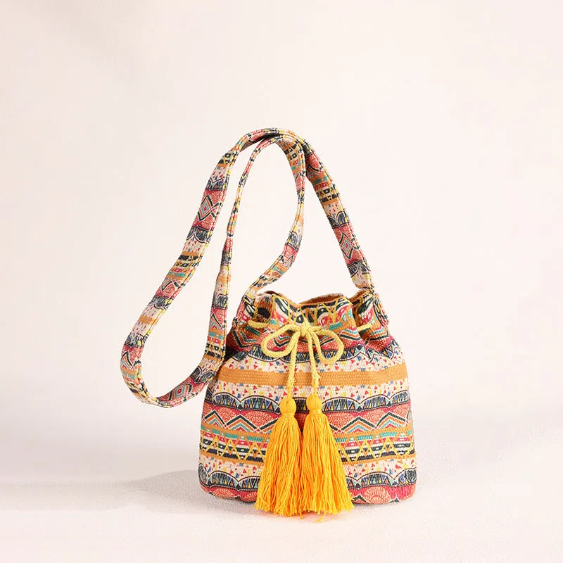 Wholesale Crossbody Bohemian Canvas Printed Bucket Bag