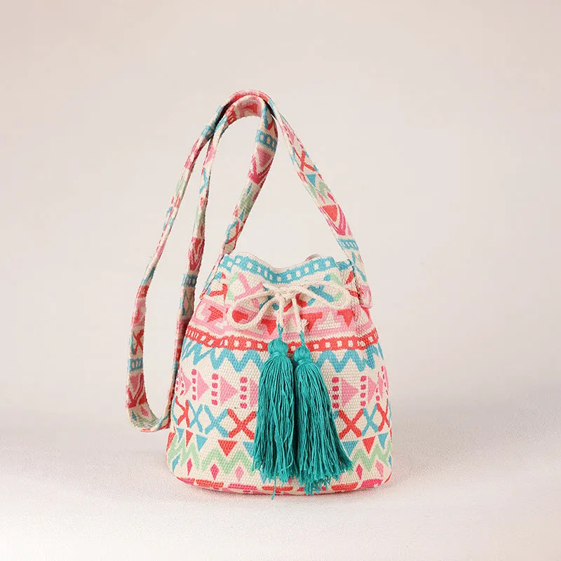 Wholesale Crossbody Bohemian Canvas Printed Bucket Bag
