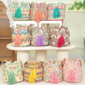 Wholesale Crossbody Bohemian Canvas Printed Bucket Bag